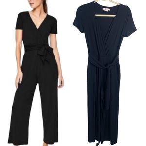Boden Black Ellen Jumpsuit cropped jersey knit Wide Leg sz 2‎